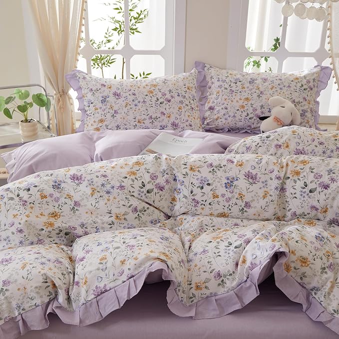 mixinni Floral Duvet Cover Set King Size, 100% Cotton 3-Piece Bedding Set - Image 5