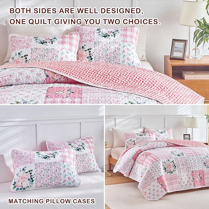 Joyreap 2 Pieces Floral Patchwork Quilt Set Twin, Soft n Cozy Microfiber Quilt - Image 6