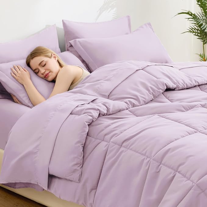 Love's cabin King Size Comforter Set Light Purple, 7 Pieces King Bed in a Bag - Image 3