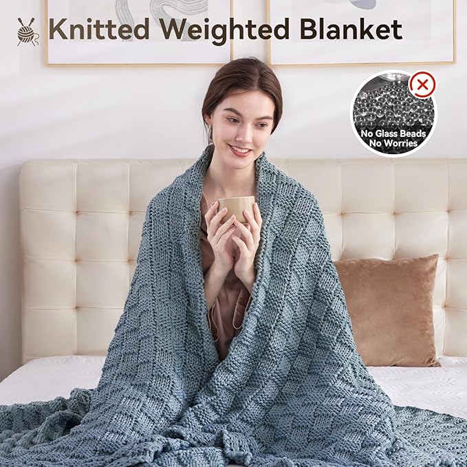 Knitted Weighted Blanket for Adult, No Beads Heavy Blanket 60” x 80'' 20lbs - Image 5