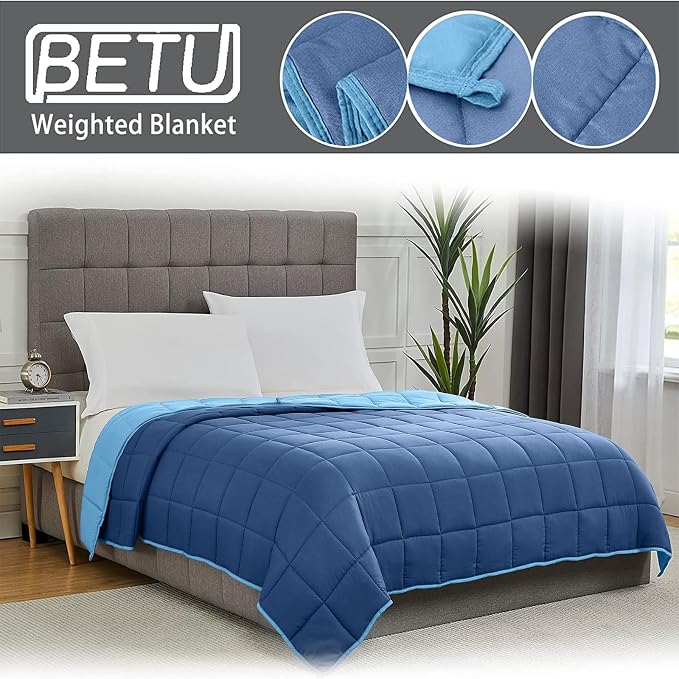 Blue Weighted Blanket for Adults 12lbs, Queen Size Cooling Heavy Throw Blanket - Image 4