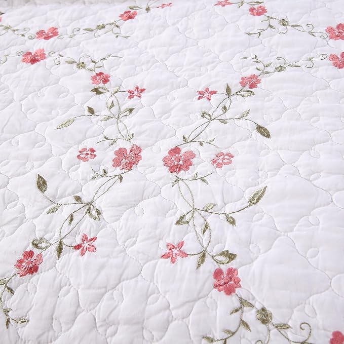 Quilt Set Circular Floral 3D Embroidery Pattern 3 PCS 100% Cotton Reversible - Image 9