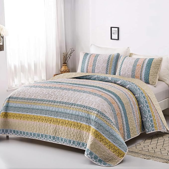 WONGS BEDDING Boho Quilt Set King Size, Lightweight Bedspread Coverlet Bedding - Image 2