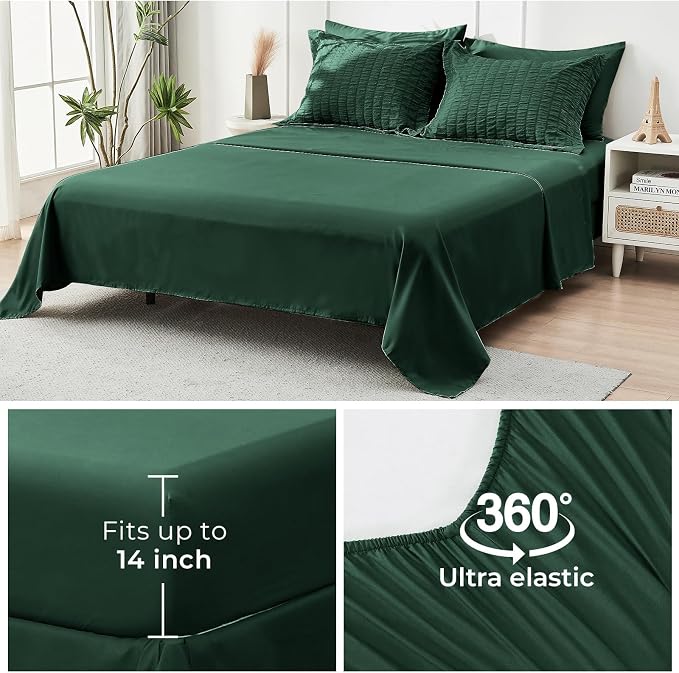 HYMOKEGE Emerald Green King Size Comforter Set Seersucker 7 Pieces, All Season - Image 7