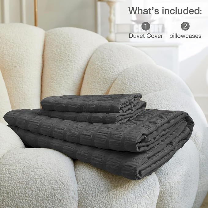 JELLYMONI Charcoal Grey Duvet Cover Queen Size, Soft Breathable Seersucker - Image 6