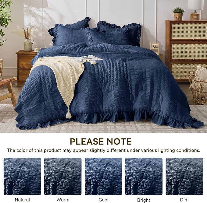 JOLLYVOGUE Navy Blue Twin Size Comforter Set, 2 Pieces Seersucker Lightweight - Image 9
