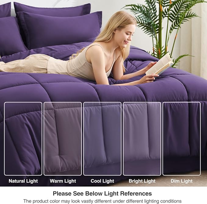 Love's cabin King Size Comforter Set Dark Purple, 7 Pieces King Bed in a Bag - Image 7