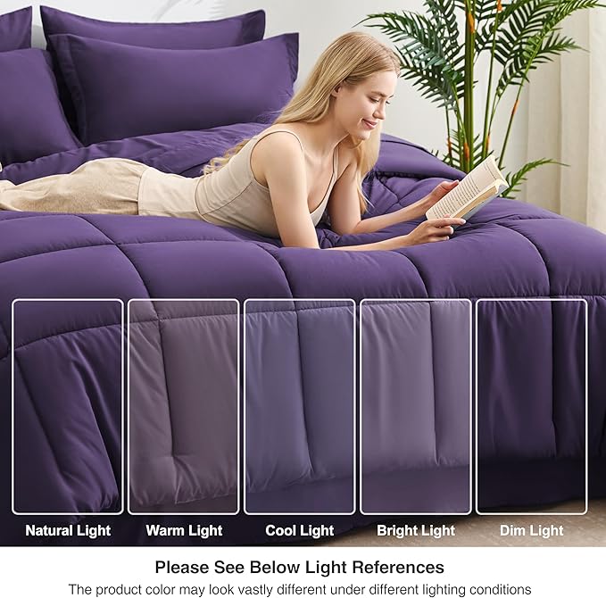 Love's cabin California King Comforter Set Dark Purple, 7 Pieces California - Image 7