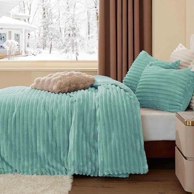 BEDELITE Fleece Twin Comforter Set -Super Soft & Warm Fluffy Haze Blue Bedding - Image 4