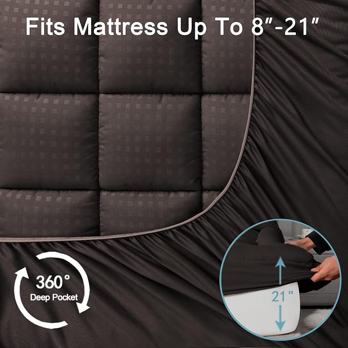 HYLEORY Full Mattress Pad Quilted Fitted Mattress Protector Cooling Pillow Top - Image 5