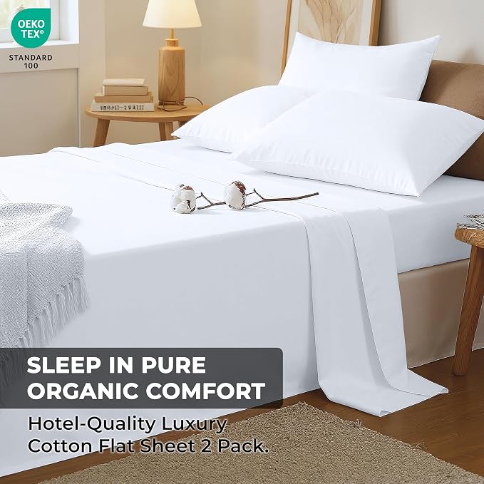 Royale Linen 100% Organic Cotton California King 2 Pack Flat Sheet Only -Super - Image 9