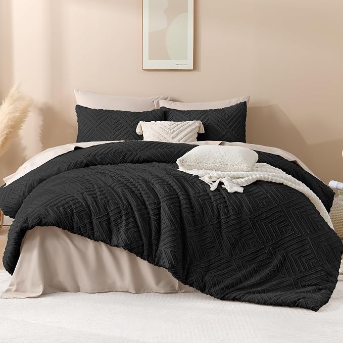 Andency Black Comforter Set Full, 3 Pieces Boho Lightweight Fluffy Bedding - Image 2