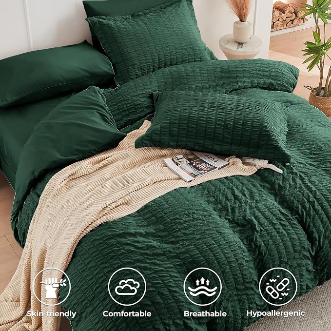 HYMOKEGE Emerald Green Twin XL Comforter Set Seersucker 5 Pieces, All Season - Image 3