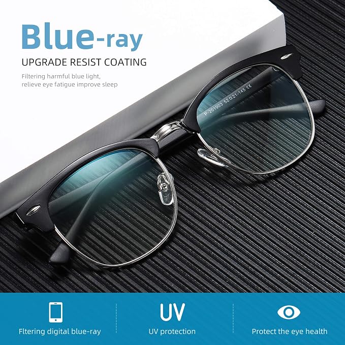 Blue Light Blocking Glasses Vintage Half Frame UV Clear Lens Anti Eyestrain - Image 3