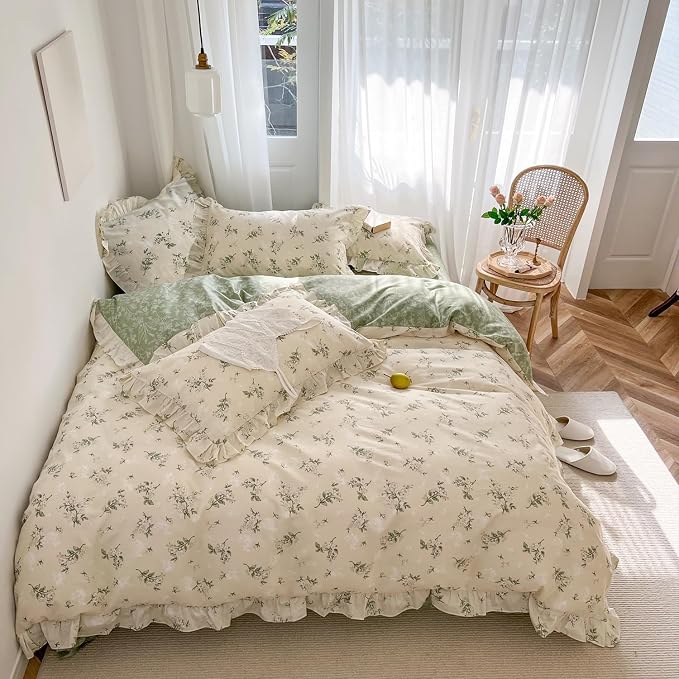 mixinni Reversible Sage Green Floral Duvet Cover Set Full Size - Image 3