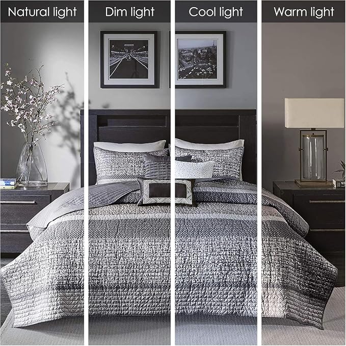 Madison Park King Quilt Set Lustrous Jacquard & Glitter Accent Coverlet Set - Image 2