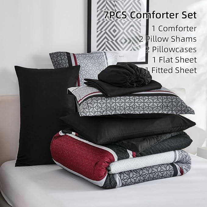WONGS BEDDING 7 Pieces Comforter Set King Size - Image 7