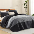 Litanika Oversized King Quilt Set Black and White, 128x120 Stripe Bedspread by Litanika