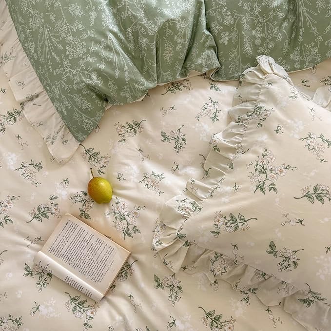 mixinni Reversible Sage Green Floral Duvet Cover Set Full Size - Image 8