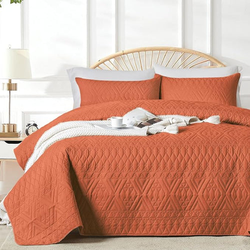 akkialla Twin Size Quilt Bedding Set, Burnt Orange Lightweight Microfiber Soft by akkialla