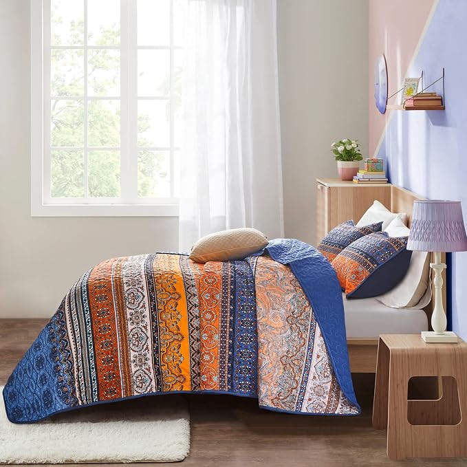 WONGS BEDDING Boho Fall Queen Quilt Set, Lightweight Microfiber Bed Decor - Image 4