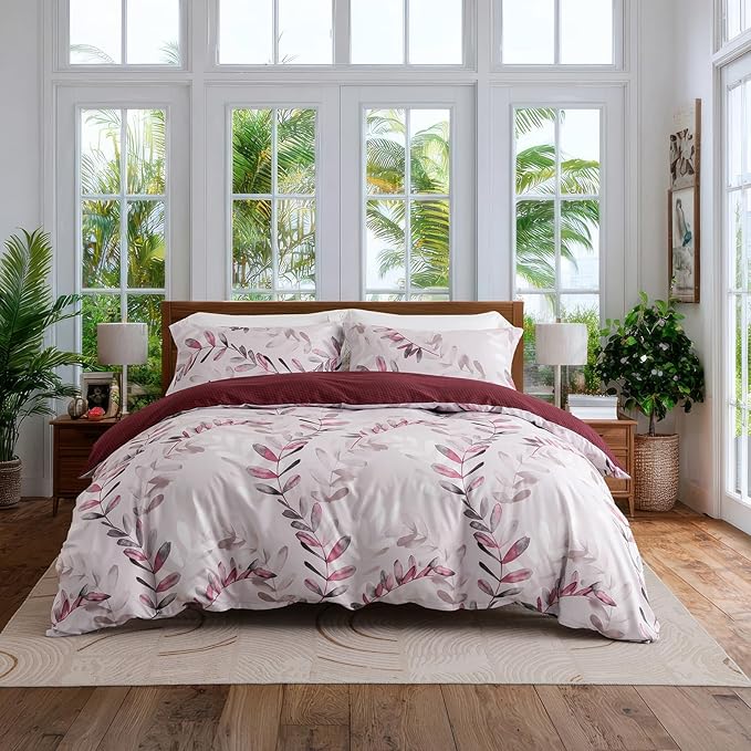OAITE Duvet Cover Queen Size, Reversible Flower Pink Duvet Cover Set by OAITE