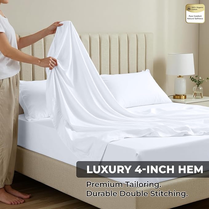 Royale Linens 100% Organic Cotton Twin 2 Pack Flat Sheet Only - Image 6