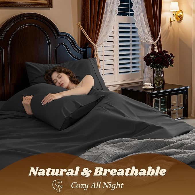 LBRO2M 1000 Thread Count 100% Cotton Sheets Set, King Size Bed Sheet 4 Piece - Image 5