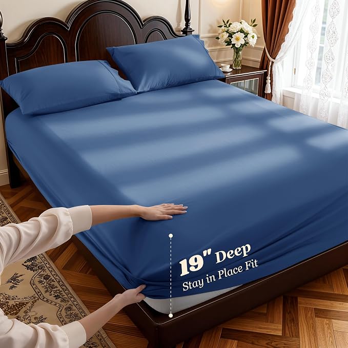 LBRO2M 100% Cotton Sheets Set Deep Pocket 19", 1000 Thread Count Full Size 4 - Image 2