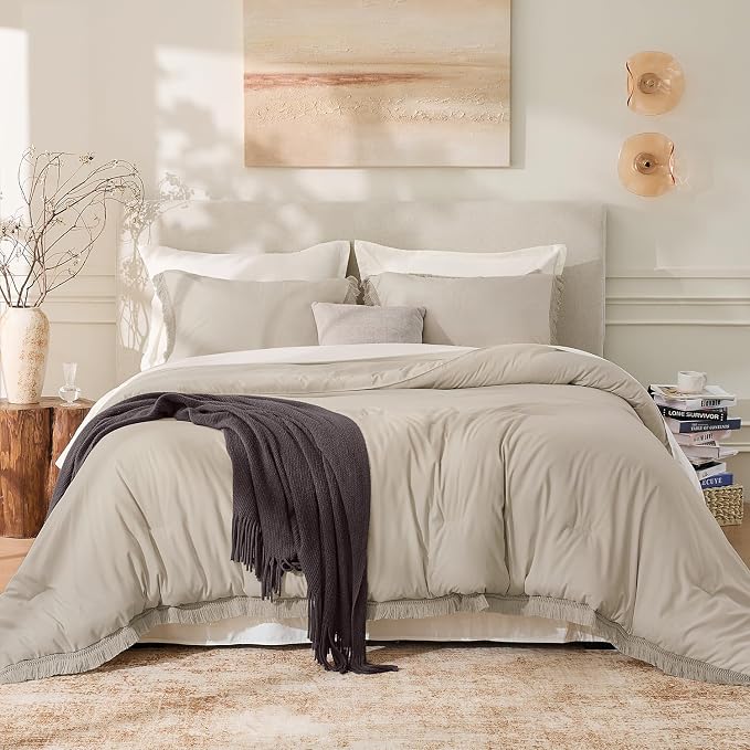 Andency Comforter Oversized King Oatmeal 120x98, 3 Pieces Boho Winter - Image 2
