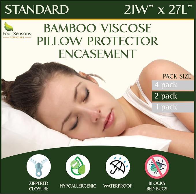 Four Seasons Essentials Standard Size Waterproof Pillow Protectors by FourSeasonsEssentials