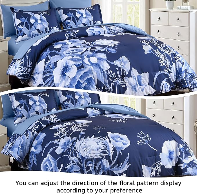 Luxudecor Floral Comforter Set Queen Size 7 Piece, Elegant Floral Comforter - Image 4