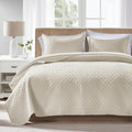 FLYMME Twin Quilt Set, Lightweight Cream Bedspreads, Basket Weave Pattern by FLYMME