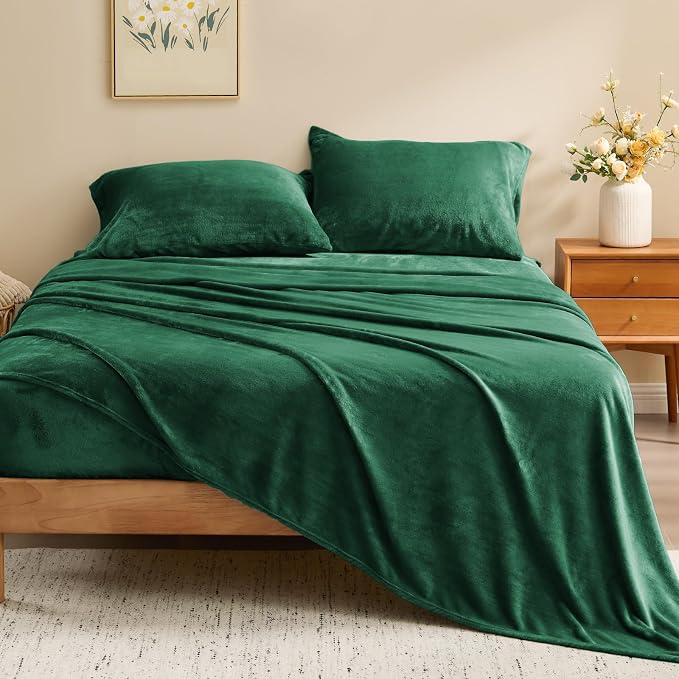 BEDELITE Flannel Sheets King Size Dark Green - Image 2