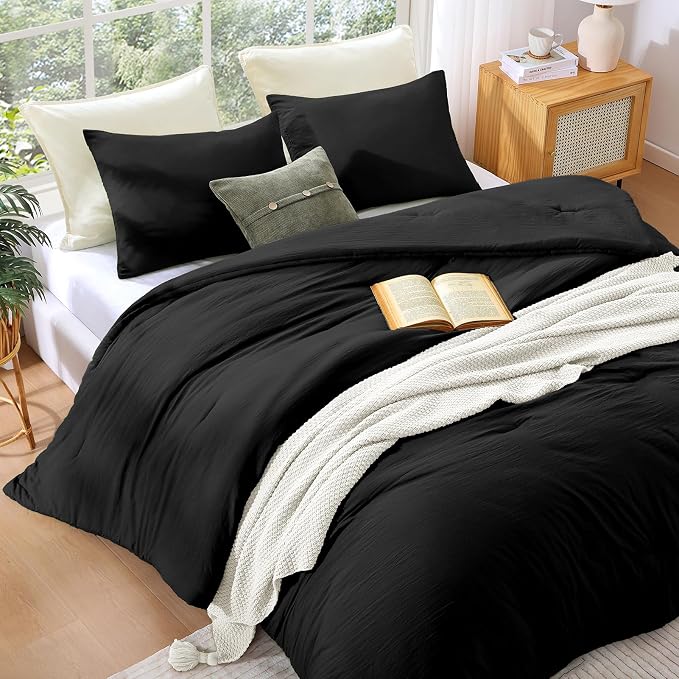 WRENSONGE Comforter Full Size, 3 Piece Black Soft Full Comforter Sets- Warm - Image 3