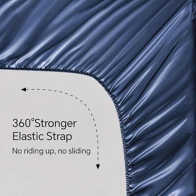 BEDELITE King Size Sheets Set, Luxury Soft Navy Satin Sheets - Image 5