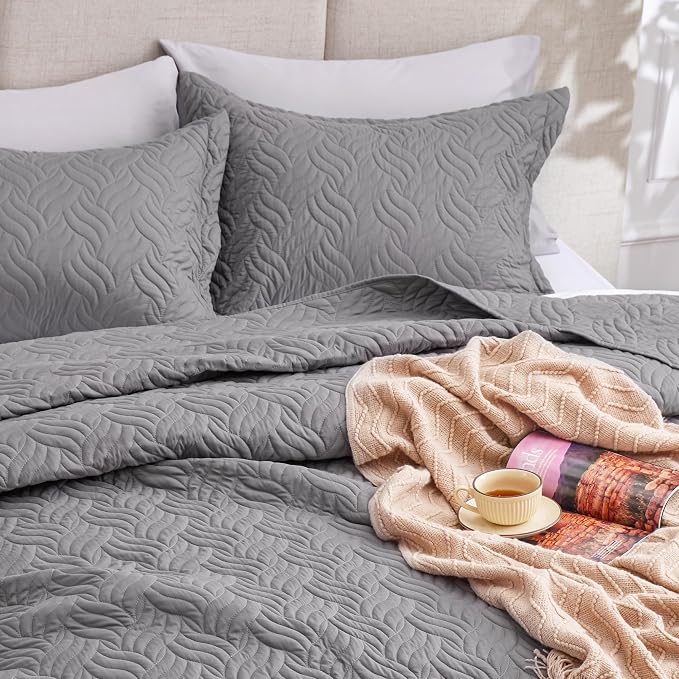 Love's cabin California King Size Quilt Bedding Set Grey Bedspread - Image 8