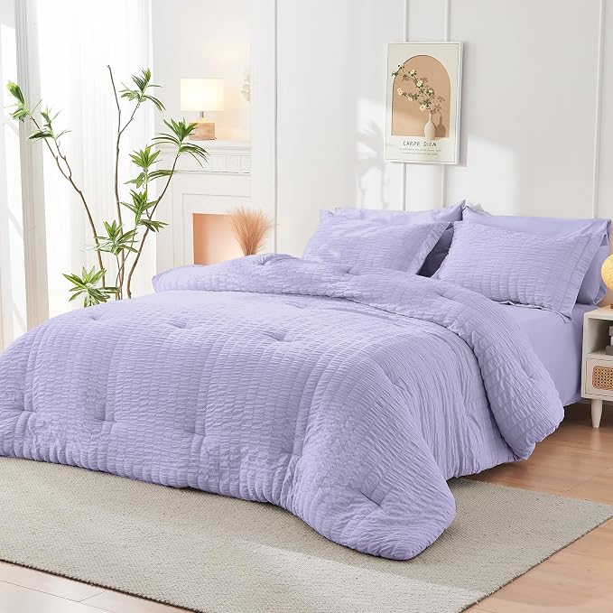 HYMOKEGE Light Purple Twin XL Comforter Set Seersucker 5 Pieces, All Season - Image 8