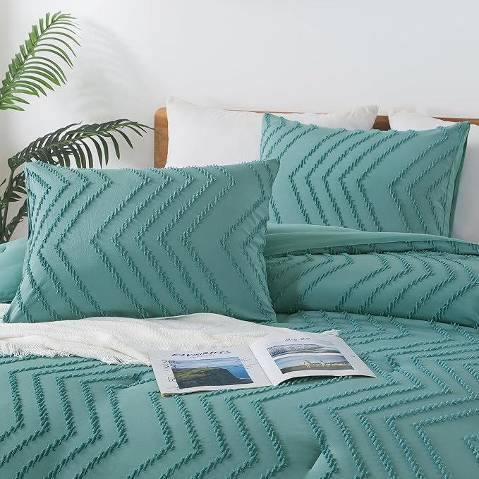 Andency Grayish Teal Comforter Set Queen Size, Boho Soft Warm Tufted Bedding - Image 4