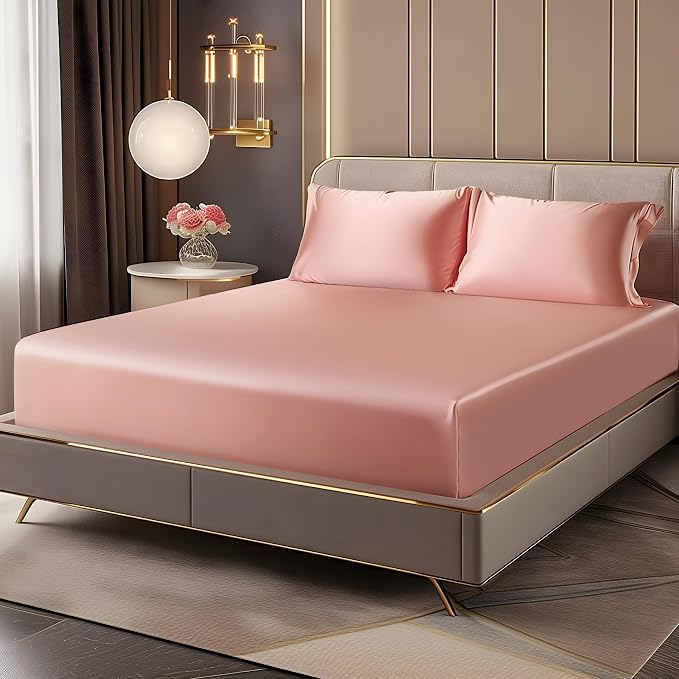 BEDELITE Satin Fitted Sheet and Pillowcases Set, Soft Similar to Silk Bottom by BEDELITE