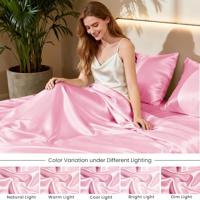 Love's cabin 4Piece California King Satin Bed Linen Set, Deep Pocket, Luxury - Image 7