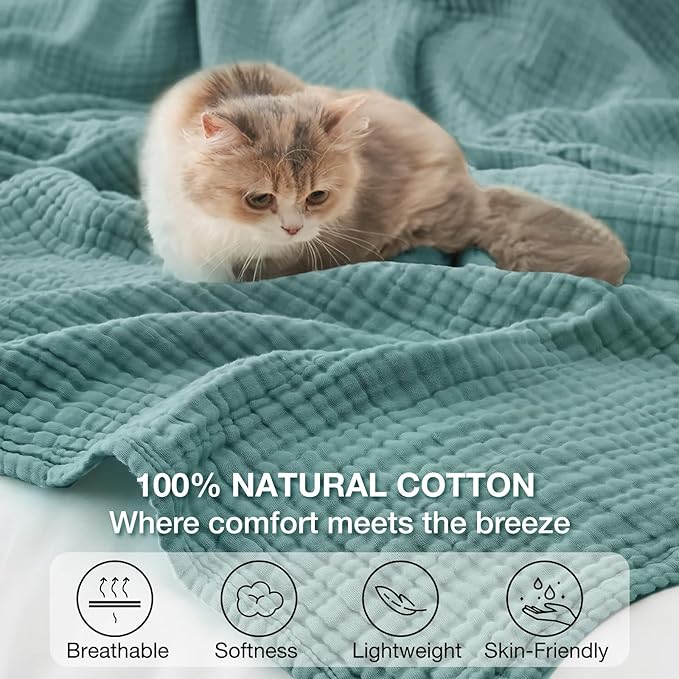 100% Cotton Muslin Blanket Queen 90" x 90", 6 Layers Breathable and Lightweight - Image 6