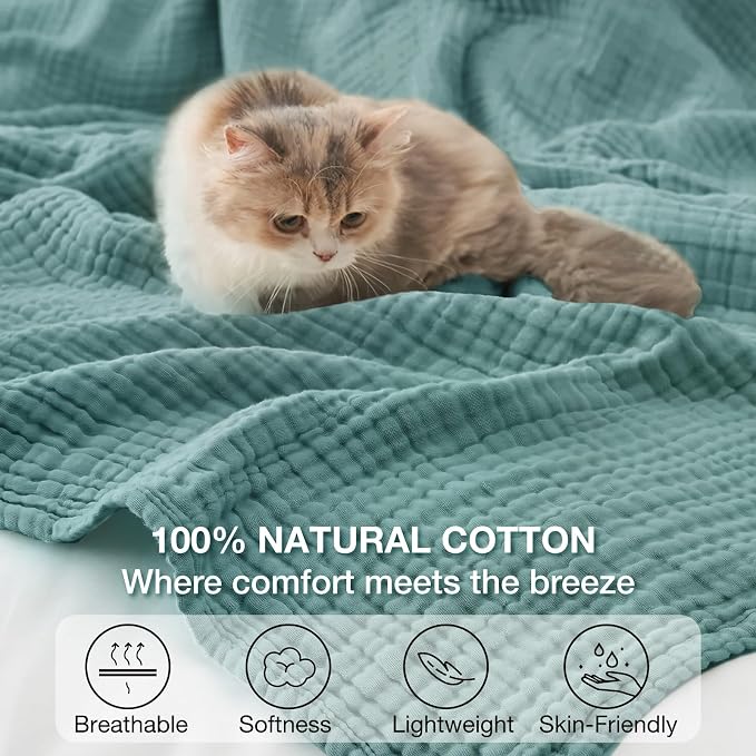 100% Cotton Muslin Blanket 40" x 40", Breathable and Lightweight Cotton Throw - Image 4
