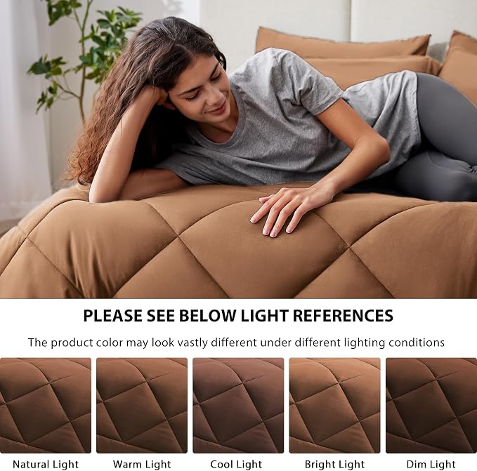 Love's cabin Queen Comforter Set Mocha Mousse, 7 Pieces Queen Bed in a Bag - Image 5