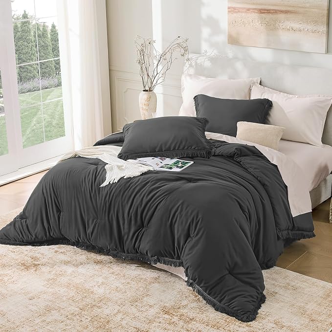 Andency Comforter King Size Bed Set Dark Grey, 3 Pieces Boho Lightweight Winter - Image 6
