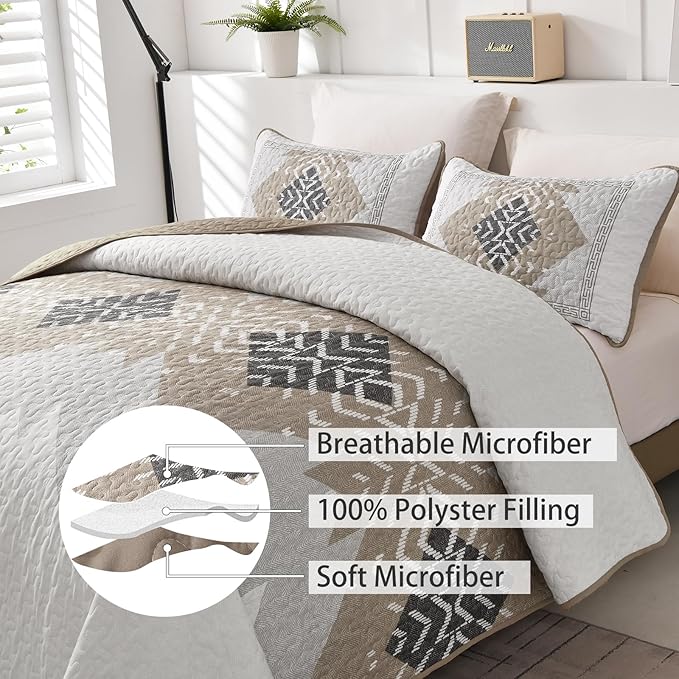 Dintszyayue Boho Quilt California King Size, 3 Piece Aztec Texture Bedspread - Image 2