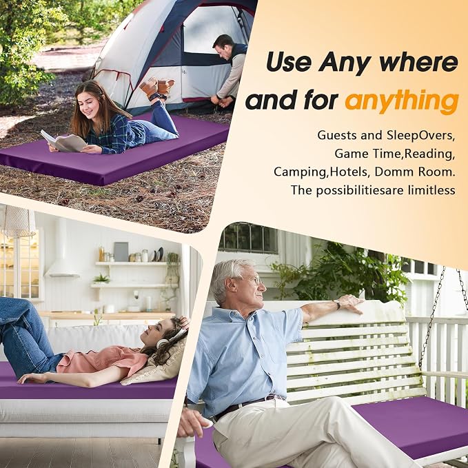 CYMULA Camping Cot Mattress 2in Memory Foam Sleeping Pad, Soft Warm Non-Slip - Image 6