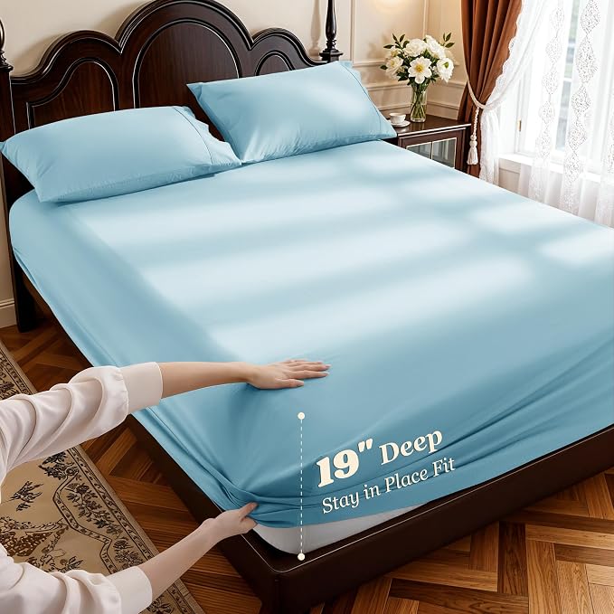 LBRO2M 100% Cotton Sheets Set Deep Pocket 19", 1000 Thread Count Queen Size 4 - Image 2