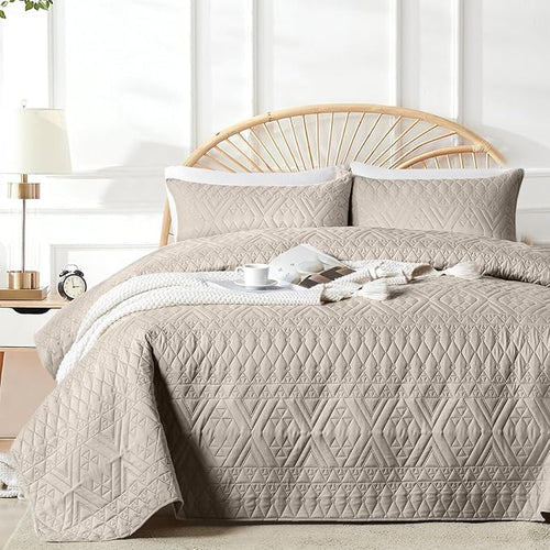 akkialla Full/Queen Quilt Set, Taupe Lightweight Microfiber Bedspread Coverlet by akkialla