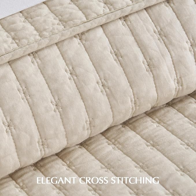 EVERGRACEHOME Cross Stitch Pre-Washed Cotton Quilt Bedding Set King Size - Image 5